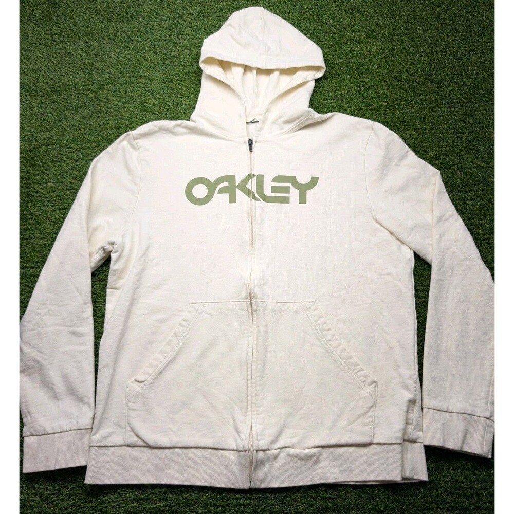 Vintage Oakley Zip Up Mens XL White  Zip Fleece Sweatshirt Software Logo Green